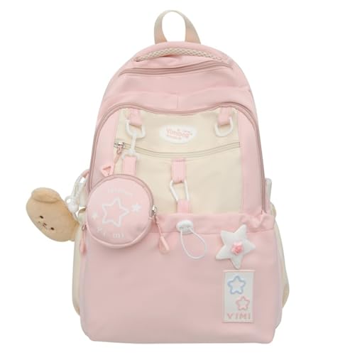 Coquette College Backpack Y2K Kawaii Preppy Large Laptop Bookbag Casual Aesthetic Fashion Travel Daypack for Women (Pink) - color: Pink