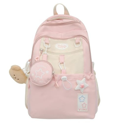 Coquette College Backpack Y2K Kawaii Preppy Large Laptop Bookbag Casual Aesthetic Fashion Travel Daypack for Women (Pink) - color: Pink