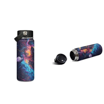 ZOUTAIRONG Bookbag for Teen Girls Mini Thermos with Carry Handle School Bags for Age 7-10/10-12/12-16, Art Galaxy Wolf Print Casual Backpack with Side Pockets - color: Art Galaxy Wolf