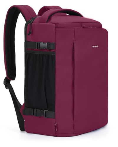 ECOHUB Travel Backpack for Women, Flight Approved Carry On Bag, 30L Personal Item for Weekend Getaways, Fits 17.3" Laptop, Red - color: Red