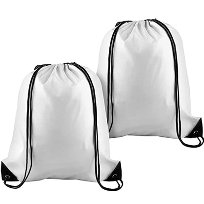KUUQA 2 Pcs White Drawstring Backpack Drawstring Bag Bulk Sports Cinch Bags String Backpack Storage Bags for Gym Traveling - color: White