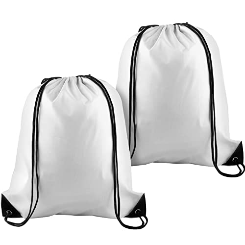 KUUQA 2 Pcs White Drawstring Backpack Drawstring Bag Bulk Sports Cinch Bags String Backpack Storage Bags for Gym Traveling - color: White
