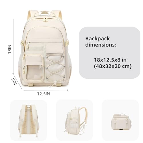 Laptop Backpack Boys Teen Bookbag Kids Middle Schoolbag Women Men 18in(white - color: 1-beige