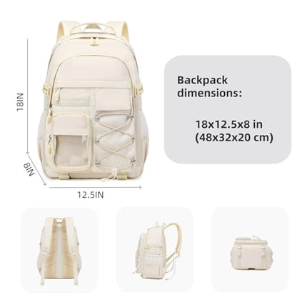 Laptop Backpack Boys Teen Bookbag Kids Middle Schoolbag Women Men 18in(white - color: 1-beige