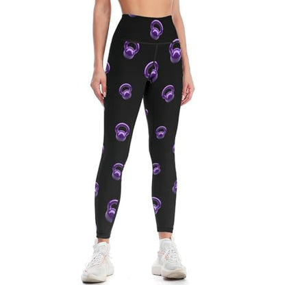 Purple Kettlebells Fitness Women's Yoga Pants High Waist Workout Leggings Tummy Control for Running Cycling - size: X-Large