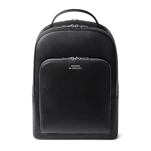 Comfyable x Edition Premium Vegan Leather Backpack for 13" 14" 15" 16" Laptops, Business Trip Backpack with Trolley Strap & YKK Zipper, Water-repellent Durable Bag for Men Women, Daypack for Work - color: Black