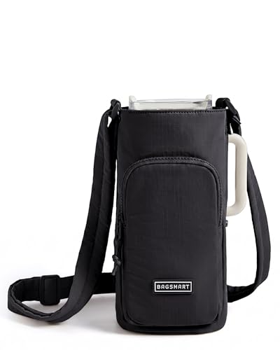 BAGSMART 40oz Water Bottle Holder with Strap, Quilted Crossbody Purse Drink Carrier, Gym Accessories for Women - color: Classic, size: 40oz Magnetic