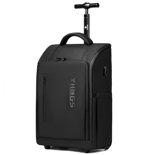 Rolling Backpack with Wheels, Waterproof Wheeled Backpack with USB Ports for Men Women, 15.6 Inch Travel Laptop Backpack with Wheels for Adults, Roller Carry-On Luggage Bag for Business Work - color: Black
