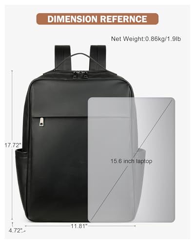 MASINTOR 15.6 inch PU Leather Laptop Backpack Purse for Women, Large College Casual Backpack Travel Bag Black - color: Black