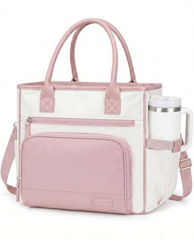 HOMESPON Insulated Lunch Bag Women Wide Opening Adult Lunch Box Large Leakproof Cooler Bag for Work Picnic Beach Family College Lunch Teacher Tote Bag with Adjustable Shoulder Strap Cup Holder(Pink) - color: Pink