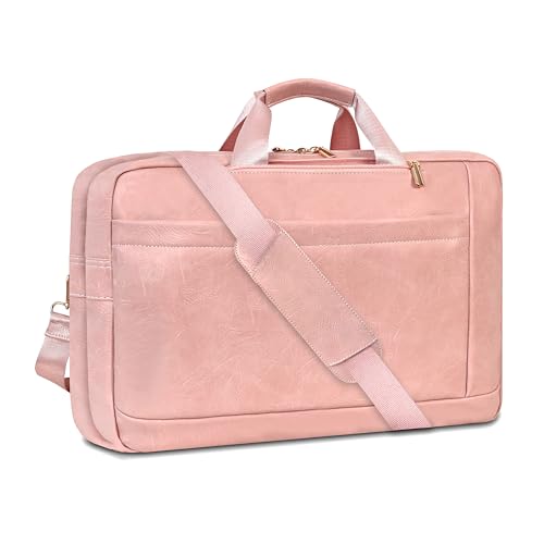 Stuery Faux Leather Messenger Bag for Men 17-17.3 Inch: Laptop Bag Briefcase Computer Handbags Shoulder Crossbody Bag with Padded Laptop Sleeve for Work College Travel, PU Pink - color: Pu Pink