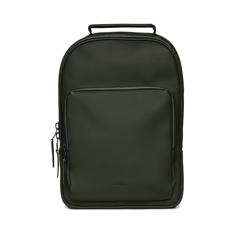 RAINS Book Daypack Large Green Laptop Backpack for Men and Women, Waterproof Black Minimalist Commuter Bag with 15”-16" - color: Green, size: Large