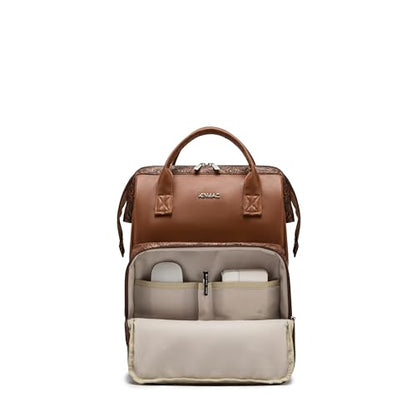 Kinmac Wide Open Style Laptop Backpack for Laptop Up to 15.6 Inch Men Women Travel Outdoor Backpack (Coffee Flower PU) - color: Coffee Flower Pu