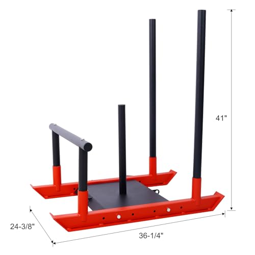 Weight Training Pull Sled, Heavy Duty Push Pull Fitness Sled for Speed and Strength Training, Steel Power Sled Workout Equipment for Athletic Conditioning, Fits 2" Weight Plates,Red - color: Red
