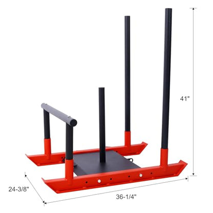 Weight Training Pull Sled, Heavy Duty Push Pull Fitness Sled for Speed and Strength Training, Steel Power Sled Workout Equipment for Athletic Conditioning, Fits 2" Weight Plates,Red - color: Red