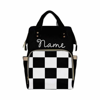 Personalized Diaper Bag with Name, Classic Black and White Checkered Pattern, Monogram Nappy Backpack with Thermal Pockets for Adults Kids, Large Capacity Waterproof Diaper Bag - color: Design-24