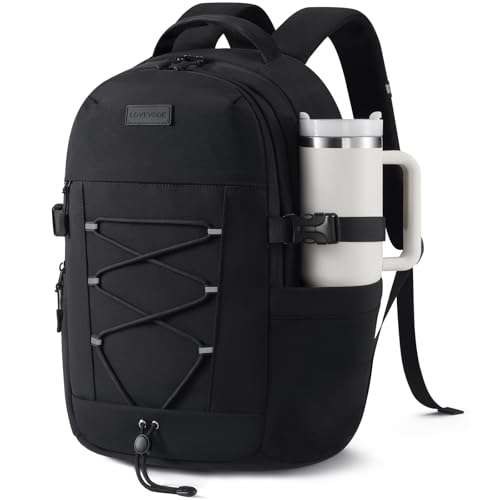 LOVEVOOK School Backpack for Teen Girls, Large Capacity College Student Backpacks with Water Bottle Holder, Lightweight Casual Laptop Backpack Fits 15.6" Laptop, College, Trip, Work - color: Black, size: 15.8 inch
