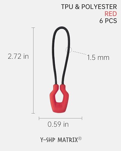 Y-SHP MATRIX Zipper Pulls 6-Pack TPU Polyester Replacement EDC Red - color: Red