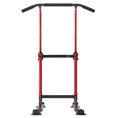 DlandHome Power Tower Pull Up Dip Station Multi-Function Fitness Equipment for Strength Training Adjustable Height Dip Stand for Home Gym - color: Red