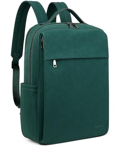MASINTOR 15.6 inch PU Leather Laptop Backpack Purse for Women, Large College Casual Backpack Travel Bag Retro Green - color: Retro Green