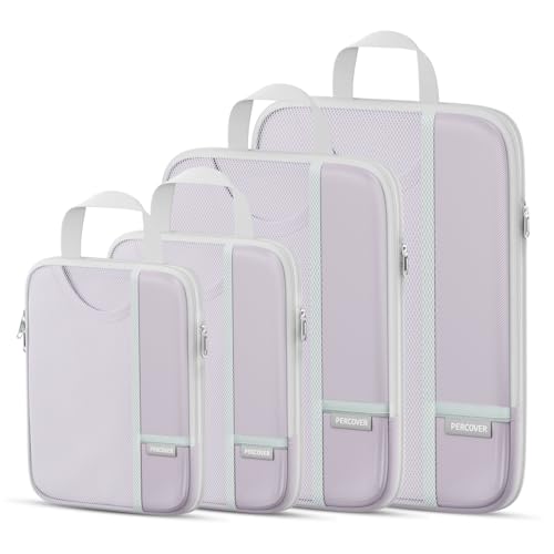 Percover Compression Packing Cubes for Travel, 4-Piece Structured Compression Organizer Set with Label Pockets for Carry-On & Checked Luggage, Purple - color: Purple, size: 4 Set