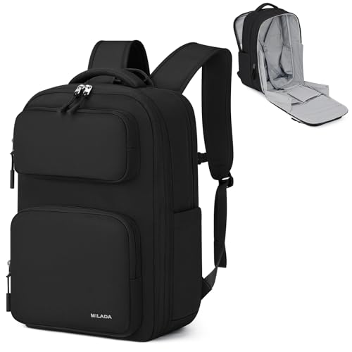 MILADA Expandable Travel Backpack 28L to 39L, TSA-Approved Carry On Backpack with 17 Inch Laptop Compartment, School Business Work Backpack for Men & Women, Black - color: Black