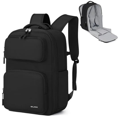 MILADA Expandable Travel Backpack 28L to 39L, TSA-Approved Carry On Backpack with 17 Inch Laptop Compartment, School Business Work Backpack for Men & Women, Black - color: Black