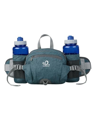 WATERFLY Fanny Pack Waist Bag: Fannie Pack 2 Water Bottle Holders Lumbar Belt Hiking Walking Running Jogging Camping Large Woman Man (Bottle Not Included) - color: Teal Bule