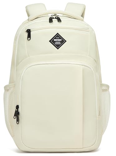 Wotony Laptop Backpack 15.6 inch Women Men Business Travel Backpack,Work College,Casual Daypack Travel Essentials (beige, 15.6Inch) - color: Beige, size: 15.6Inch