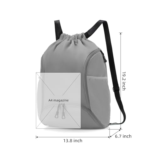 Valleycomfy Sports Gym Bag Drawstring Backpack with Shoes Basketball Bag and Two Water Bottle Holder,Grey - color: Grey