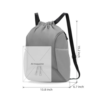 Valleycomfy Sports Gym Bag Drawstring Backpack with Shoes Basketball Bag and Two Water Bottle Holder,Grey - color: Grey