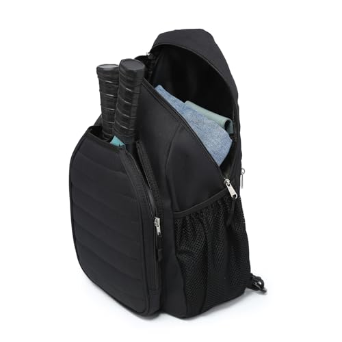 RAINBOW SMILE Sling Bag Crossbody Backpack for Pickleball Paddle Tennis Racketball Travel for Men and Women, with Ice Bag 2PS - color: Black