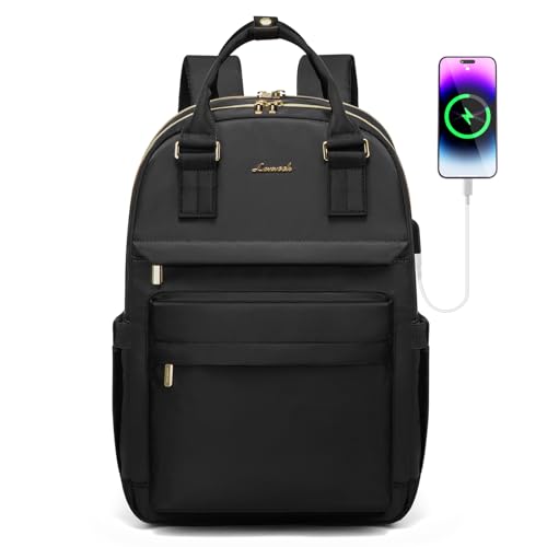 LOVEVOOK Laptop Backpack for Women 15.6 Inch Laptop Bag with USB Port, Fashion Waterproof Backpacks Teacher Nurse Stylish Travel Bags Vintage Daypacks Bookbag for College School Work - color: Black, size: 15.6 Inch