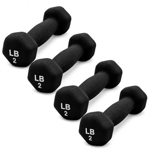 Neoprene Hexagon Dumbbells with Cast Ergo Handle (1 to 15lbs Pack of 1, 2, 4) | Durable Anti-Slip Exercise & Fitness Strength Training Free Weights for Home Gym | Black | For Men & Women - color: Black-2Lb pack of 4