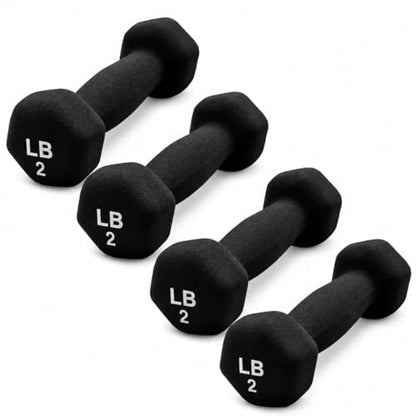 Neoprene Hexagon Dumbbells with Cast Ergo Handle (1 to 15lbs Pack of 1, 2, 4) | Durable Anti-Slip Exercise & Fitness Strength Training Free Weights for Home Gym | Black | For Men & Women - color: Black-2Lb pack of 4