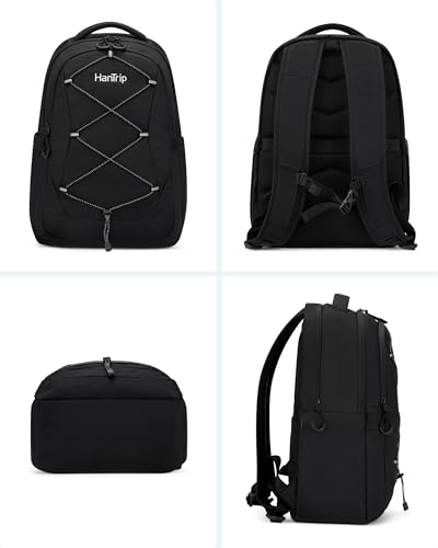 HanTrip Travel Laptop Backpacks for Women Men, Large Work Backpack for Commuter College School Book Bags, Reflective Water Resistant Backpack with Luggage Strap Water Bottle Pocket Chest Strap, Black - color: Black-2