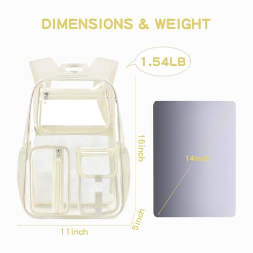 Cusangel Clear Backpack Heavy Duty Clear BookBag,16inch TPU Large Capacity See Through Backpack for Sport Events,Travel (beige) - color: Off-white
