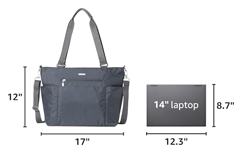 Baggallini Essential Laptop Tote - Work Tote Bag with Laptop Sleeve - Lightweight Travel Crossbody Shoulder Bag for Women - color: Charcoal Gray