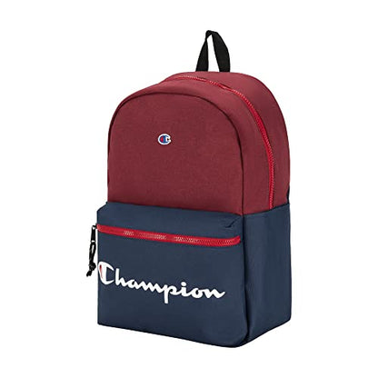 Champion Manuscript Backpack with Padded Adjustable Straps, Water Bottle Pocket for Work, Travel, Daily Use - color: Cranberry/Navy