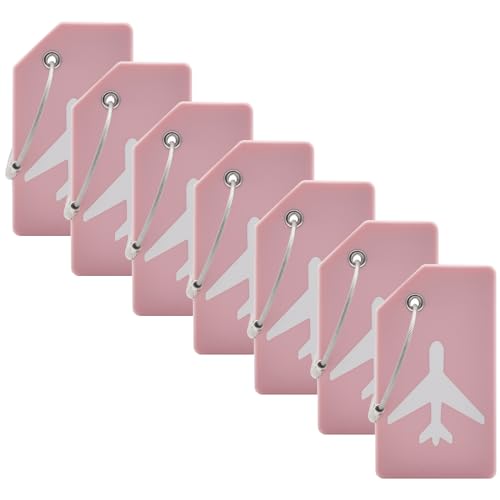 7 Pack Silicone Luggage Tag Baggage Handbag Travel Bag Tags with Name ID Card Perfect to Quickly Spot Luggage Suitcases (Pink) - color: Pink, size: Set of 7