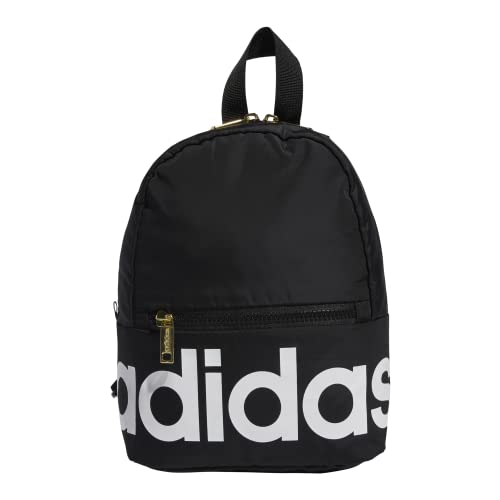 adidas Linear Mini Backpack for Women – Casual Small Purse Bag - color: Black/White/Gold