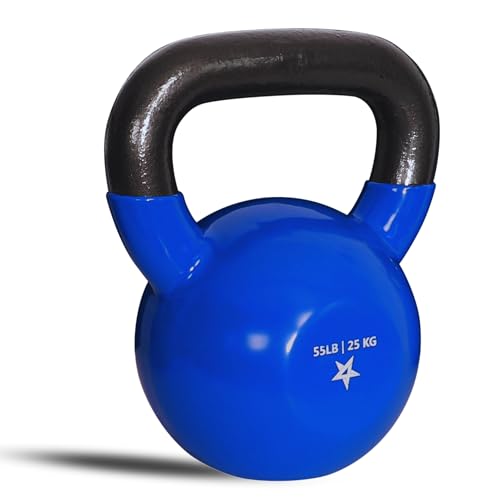 Yes4All Kettlebell, 5-100 LB Vinyl Coated Cast Iron Strength Training Kettlebells for Home Gym Exercises, Fitness, Full Body Workout Equipment, Push Ups, and Grip Strength - color: L. 55LB - Dark Blue, style: Vinyl Coated