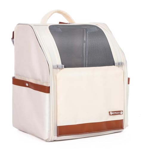 Large Cat Carrier Backpack, Shaded Small Dog Backpack with Breathable Mesh, Soft Side Safety Pet Backpack for Hiking, Travel, Outdoor, White - color: White