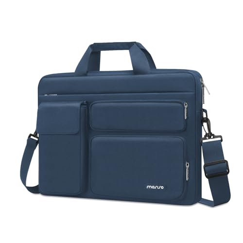 MOSISO Laptop Shoulder Bag 15.6 inch, 15-15.6 inch Computer Bag Compatible with MacBook Pro 16 inch, HP, Dell, Lenovo, Notebook with 2 Raised&1 Flapover&1 Horizontal Pocket&Handle&Belt, Haze Blue - color: Haze Blue, size: 16 inch