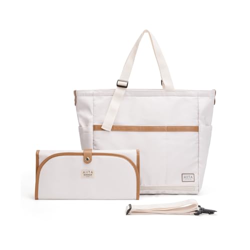 Diaper Bag Tote with Changing Pad, 20L Convertible Baby Bag with 12 Pockets and Insulated Bottle Holders, Crossbody Backpack for Travel, White - color: White