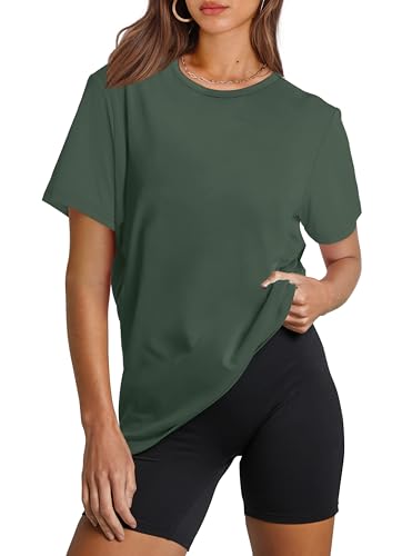OFEEFAN Workout Tops for Women UPF 50+ Breathable Quick Dry Loose Fit T Shirt Outdoor Yoga Running Hiking Gym Tee Top - color: Green, size: Small