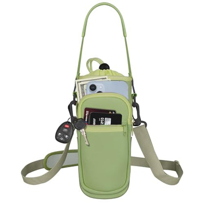Water Bottle Holder with Strap, Water Bottle Carrier Bag with Phone Pocket, Shoulder Hand Strap Insulated Neoprene 32/40 oz Water Bottle Sleeve for Walking Hiking Camping Gym - color: 7 GREEN, size: under 32oz