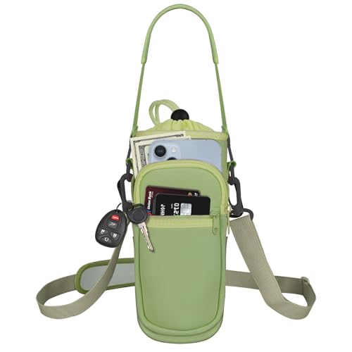 Water Bottle Holder with Strap, Water Bottle Carrier Bag with Phone Pocket, Shoulder Hand Strap Insulated Neoprene 32/40 oz Water Bottle Sleeve for Walking Hiking Camping Gym - color: 7 GREEN, size: under 32oz