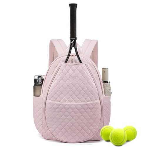 Sucipi Tennis Bags for Women, Quilted Tennis Racket Bag Backpack for Tennis Racquet, Pickleball Paddles, Badminton - color: Pink, size: Medium
