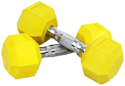 Rubber Encased Hex Weights Dumbbells Set of 5 – 50 lb Pair | Cast Iron Hand Weights with Anti-Slip Grip for Home Gym Strength Training - size: 15 lbs Pair